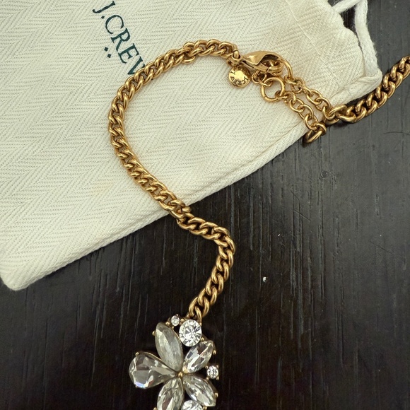 J Crew Matte Gold Tone Floral Clustered Crystal Rhinestone Necklace - Picture 2 of 3